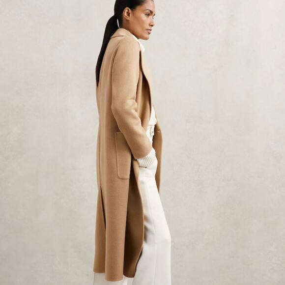 Reiss Lucia Double-Breasted Wool-Blend Coat in Camel Beige Size 12 NWT - Picture 4 of 14